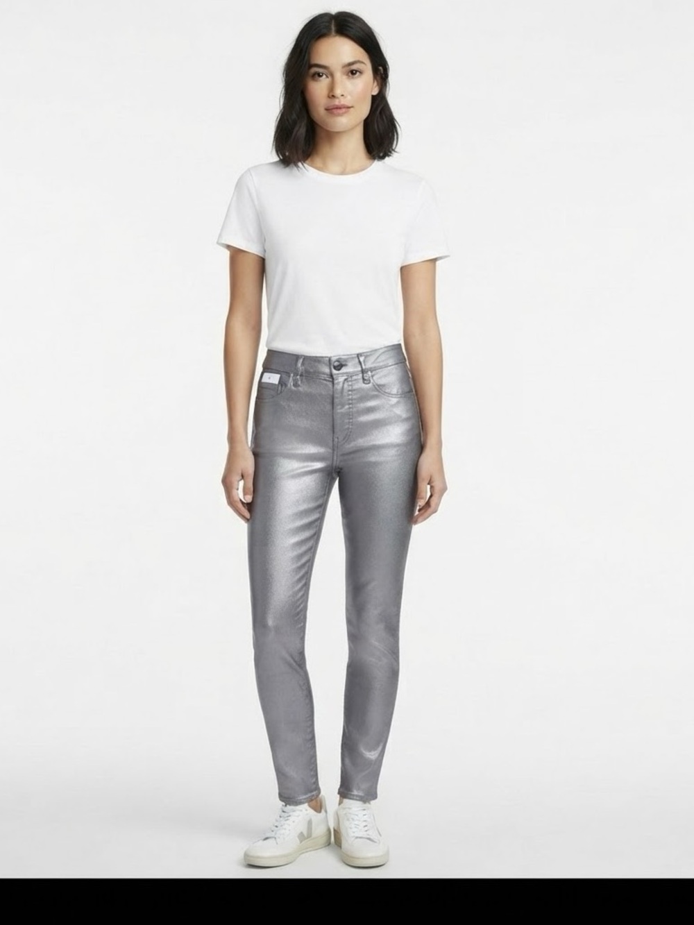 Express Mid Rise Gray Metallic Coated Skinny Jeans